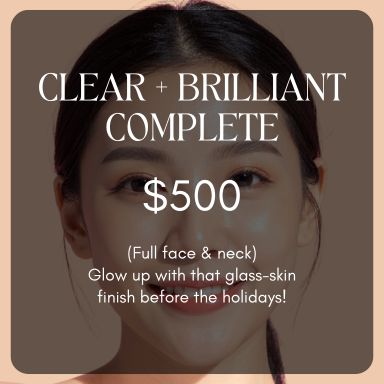 Woman smiling highlighting a special on Clear and Brilliant